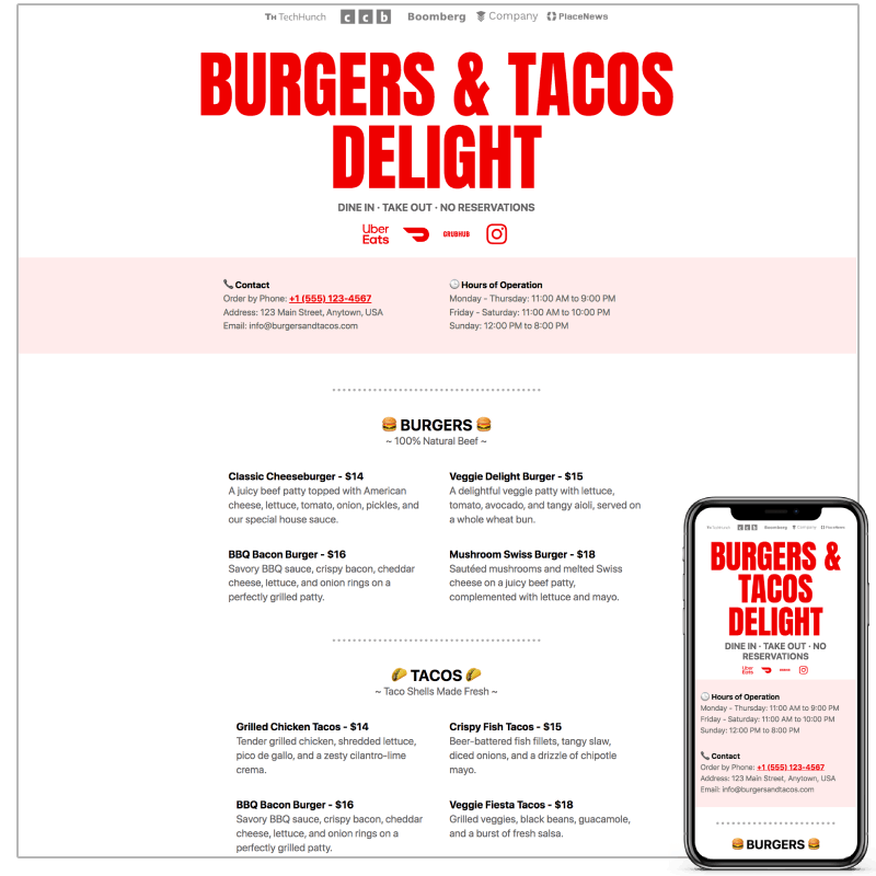 Bistro Carrd template full page preview