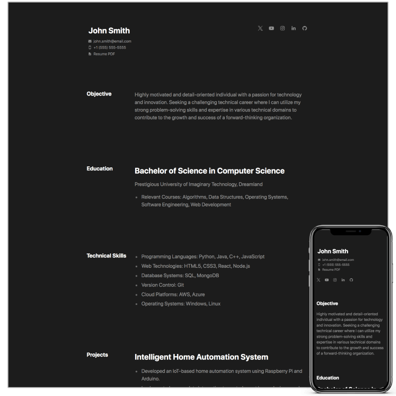 Obsidian Carrd template full page preview