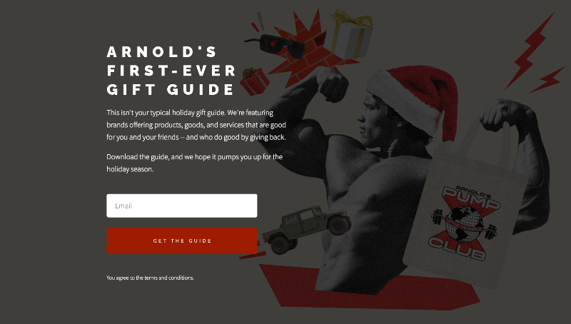 Arnold-s-Holiday-Gift-Guide-2023-Carrd-Inspo-Example Arnold Schwarzenegger Carrd Website Example