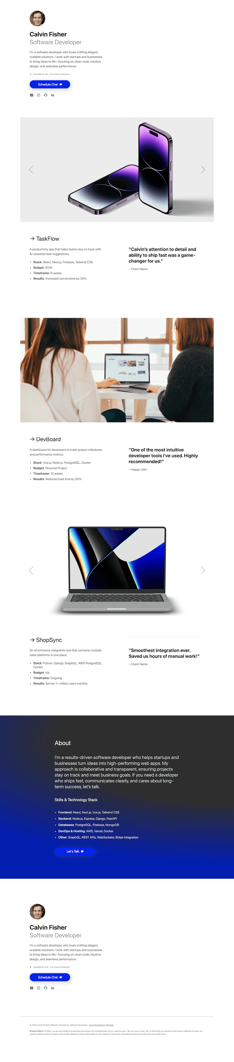 Terminal Carrd template full page preview