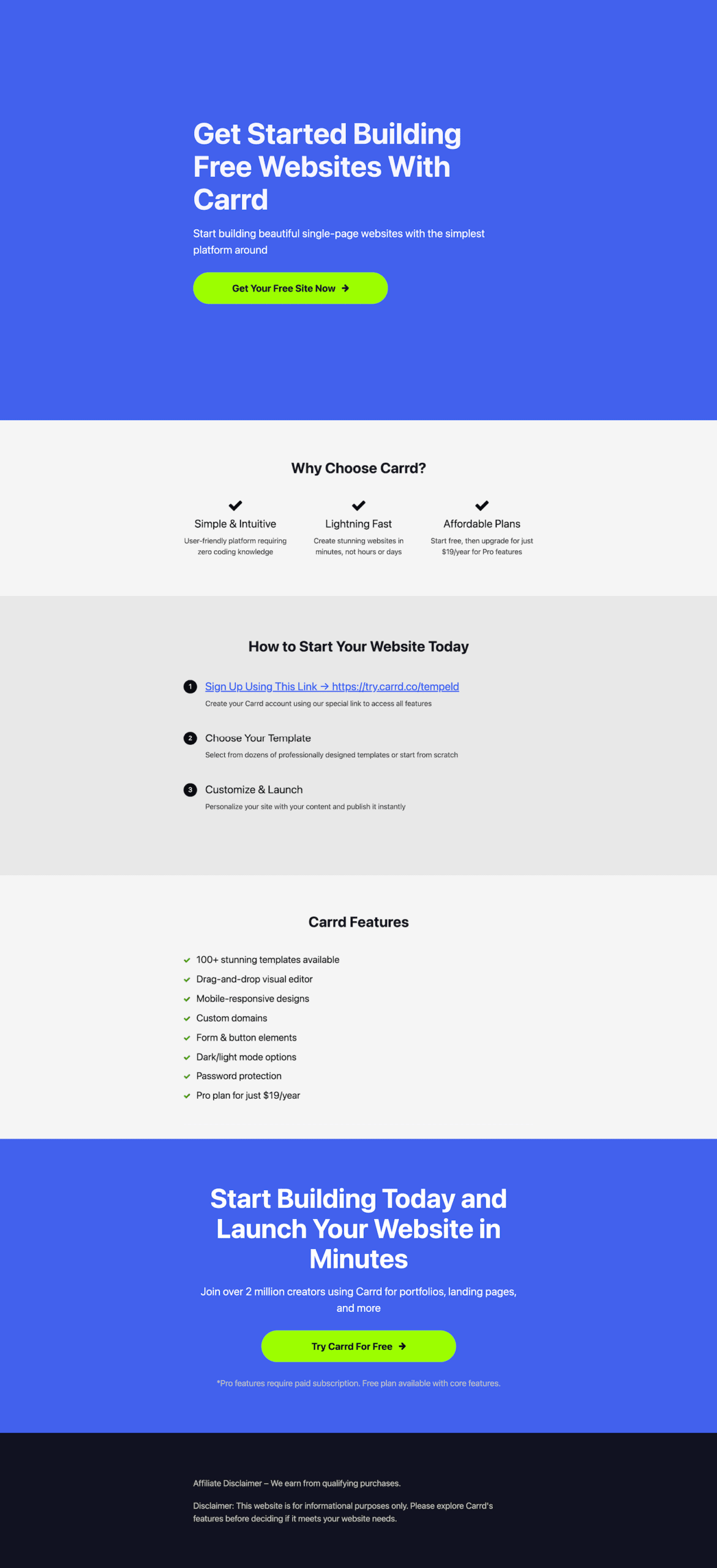 Foundation Carrd template full page preview